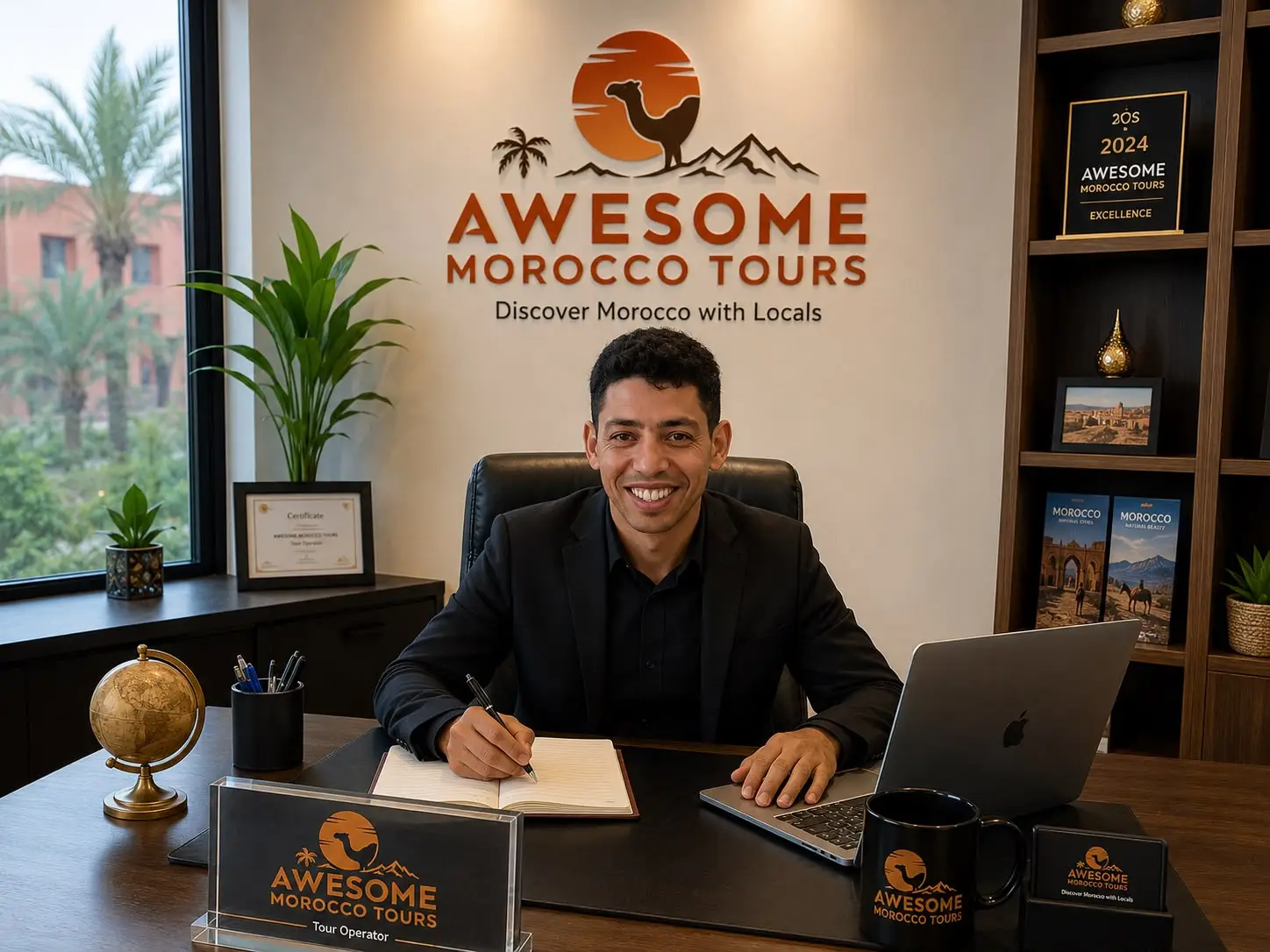 Tayi Hicham, founder of Awesome Morocco Tours, in his office